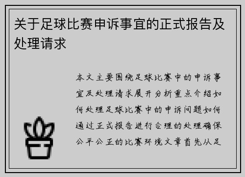 关于足球比赛申诉事宜的正式报告及处理请求